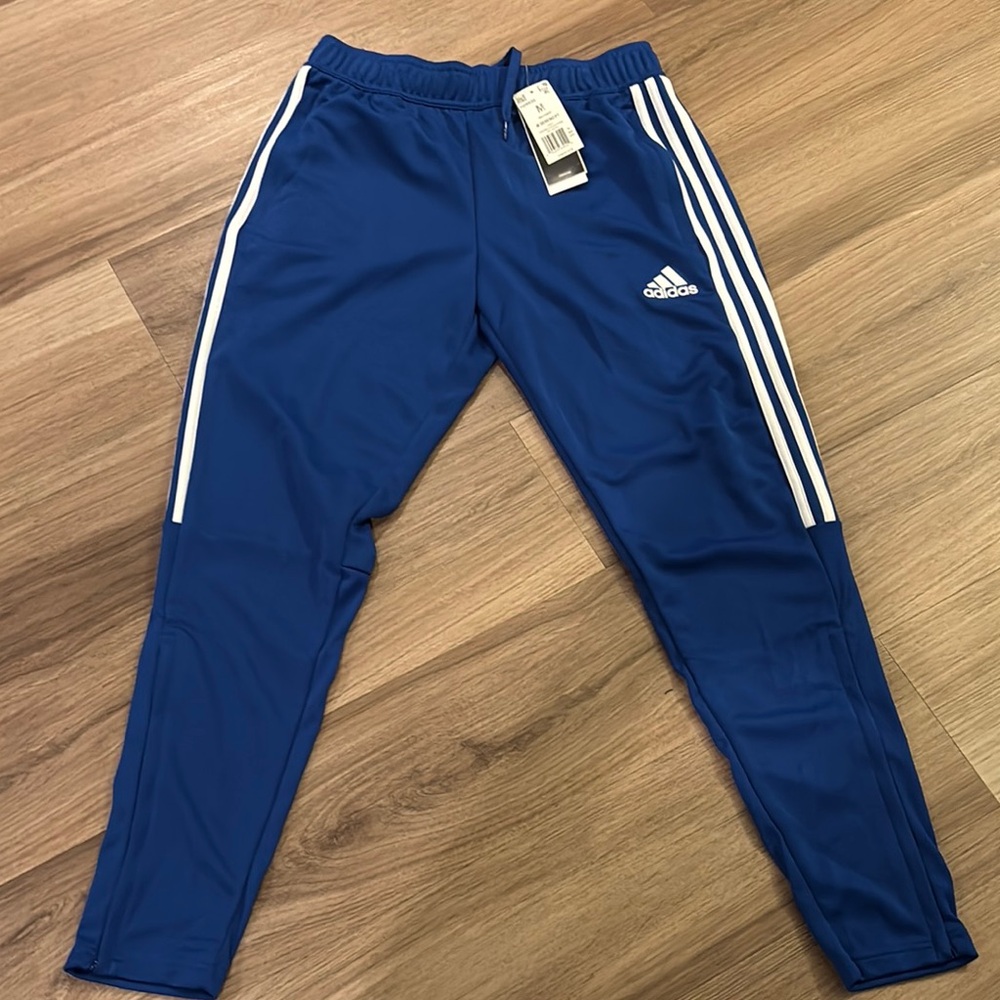 Adidas Blue Tapered Track Pants with Signature Stripes